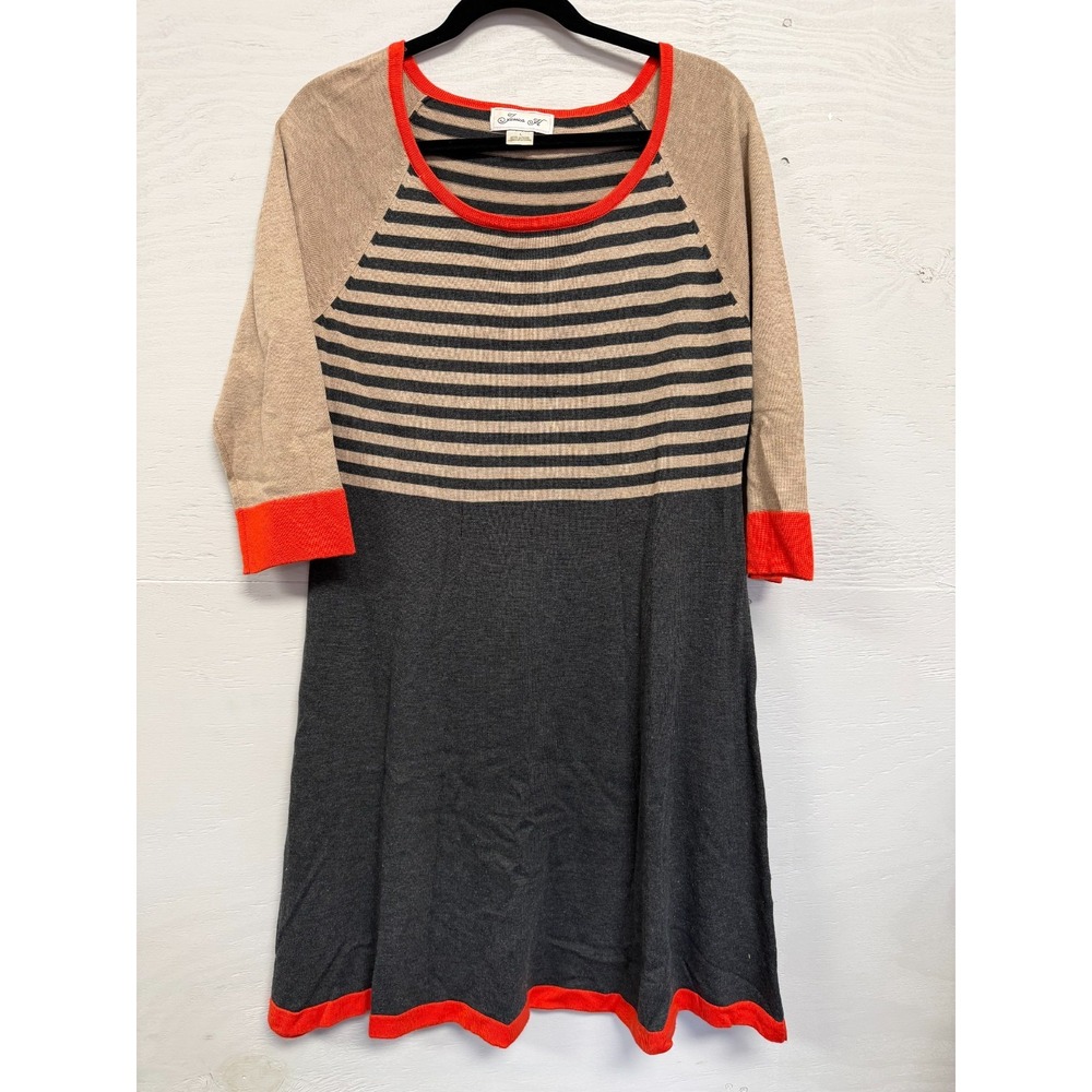 Jessica H Womens Colorblock Striped Knit Sweater Dress Orange Trim Gray‎ Large